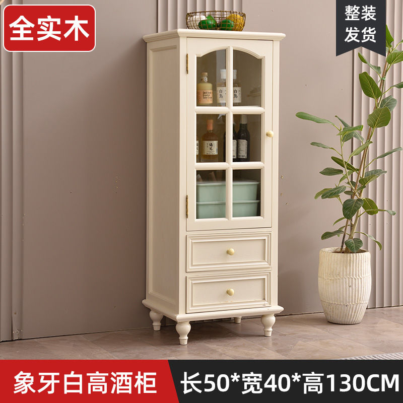 American-Style Solid Wood Small Wine Cabinet Single Door Display Cabinet Made of Glass European-Style Living Room Curio Cabinet Household Sideboard Cabinet