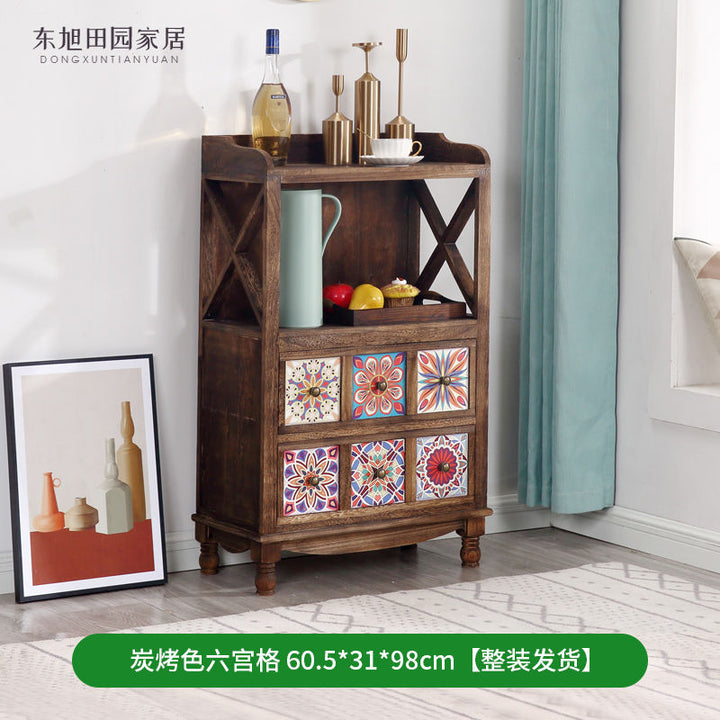 American Solid Wood Sideboard Modern Minimalist Kitchen Side Cabinet Retro Domestic Living Room Storage Cabinet Tea Cabinet