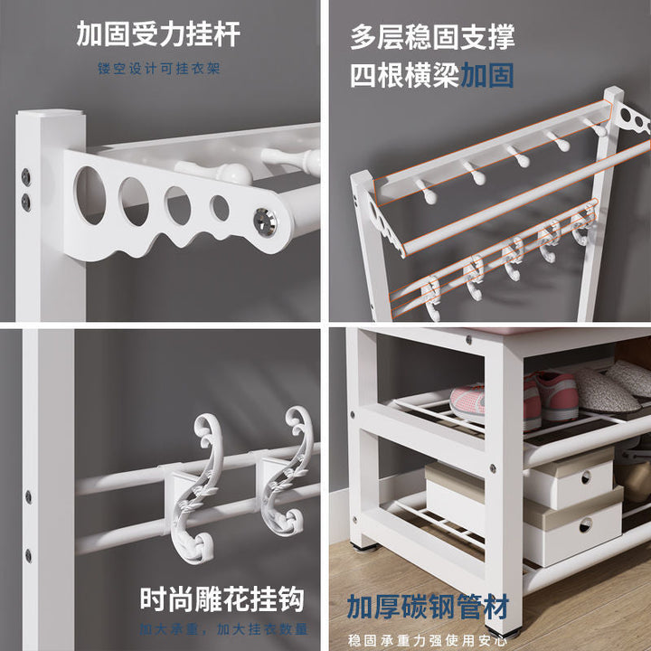 Shoe Changing Stool Doorway Storage Shelf Coat Rack Floor Bedroom and Household Multifunctional Hanging Clothes Hanger Simple Shoe Cabinet Shoe Rack