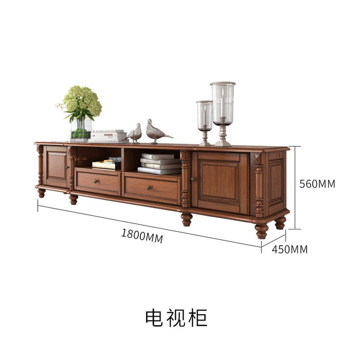 American-Style Solid Wood TV Cabinet and Tea Table Combination Living Room Furniture Suit Wine Cabinet Floor Cabinet Simple European Overall Cabinet