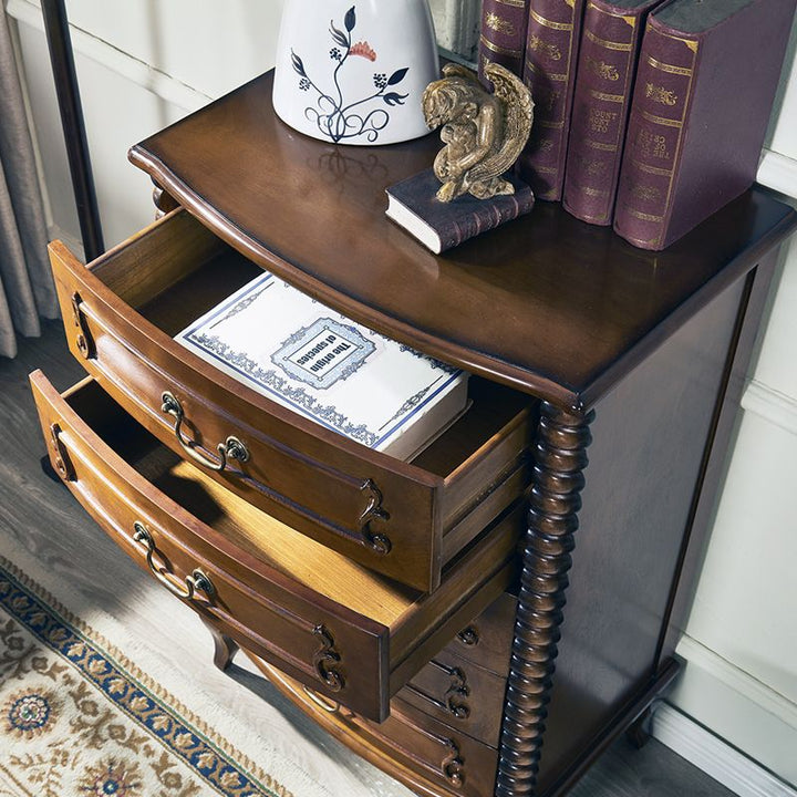 American-Style Chest of Drawers Bedroom European-Style Solid Wood Small Chest of Drawers Five-Bucket Cabinet Living Room Storage Cabinet Drawer Locker