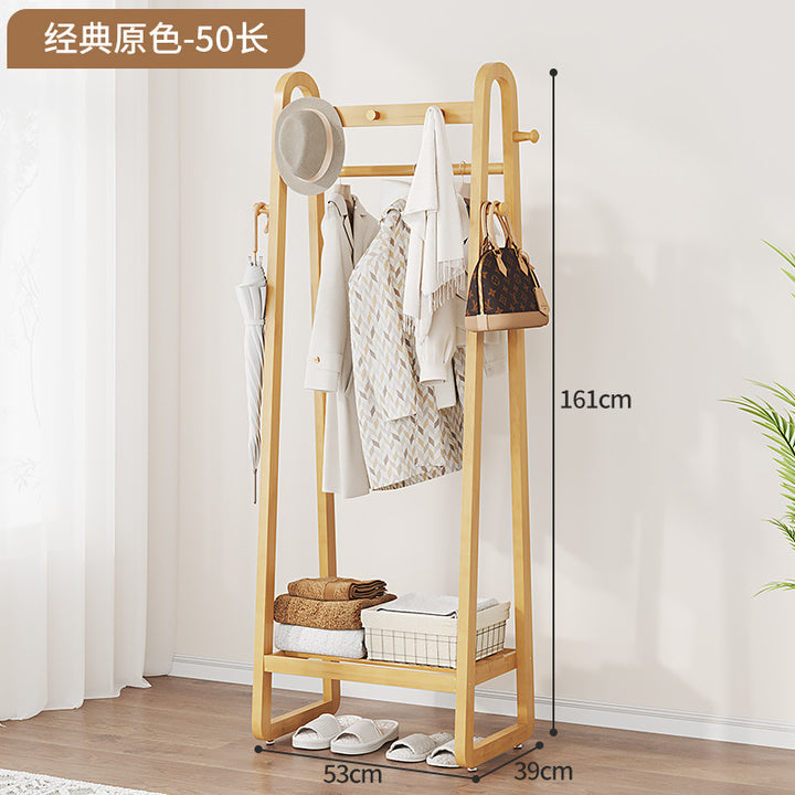 Household Bedroom Folding Coat Rack Floor Thickened Solid Wood Hanger Balcony Clothes Rack Clothes Hat Rack