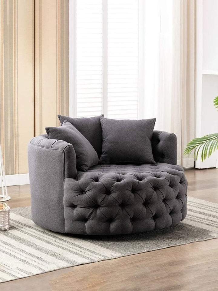 American Light Luxury Pull Buckle Single-Seat Sofa Chair Linen Flannel Small Apartment Rotatable round Lazy Sofa Living Room