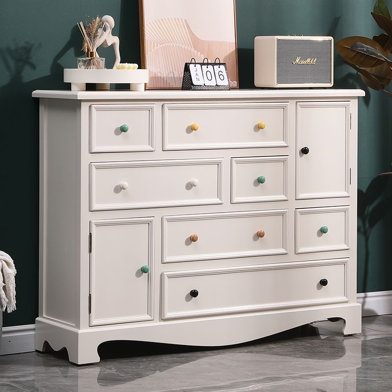 American Retro Chest of Drawers Solid Wood Mediterranean Drawer Storage Cabinet Living Room Distressed Color Five-Bucket Cabinet Bedroom