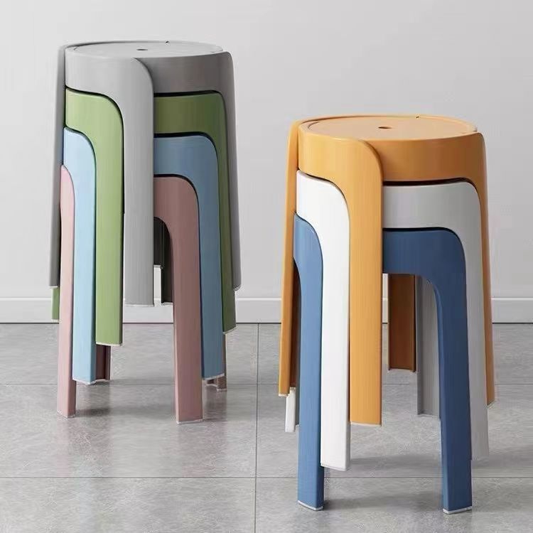 Plastic Stool Household Thickened round Stool Modern Minimalist Creative Living Room Stackable Stacked Dining Table Plastic High Chair