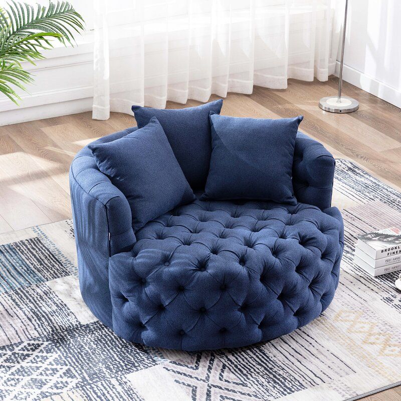 American Light Luxury Pull Buckle Single-Seat Sofa Chair Linen Flannel Small Apartment Rotatable round Lazy Sofa Living Room