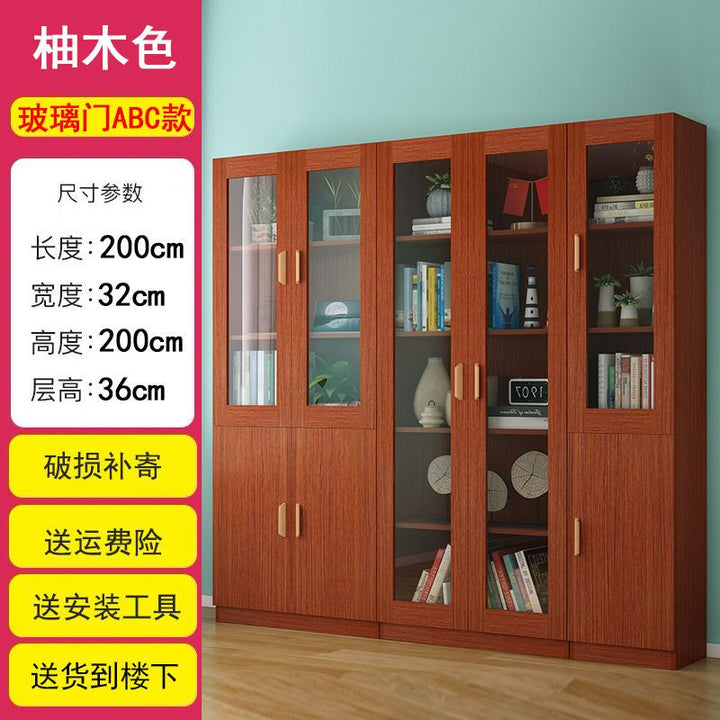 Bookcase Bookshelf Combination Simple Modern Living Room with Door Cabinet Glass Door Bookcase Economical Multifunctional Locker