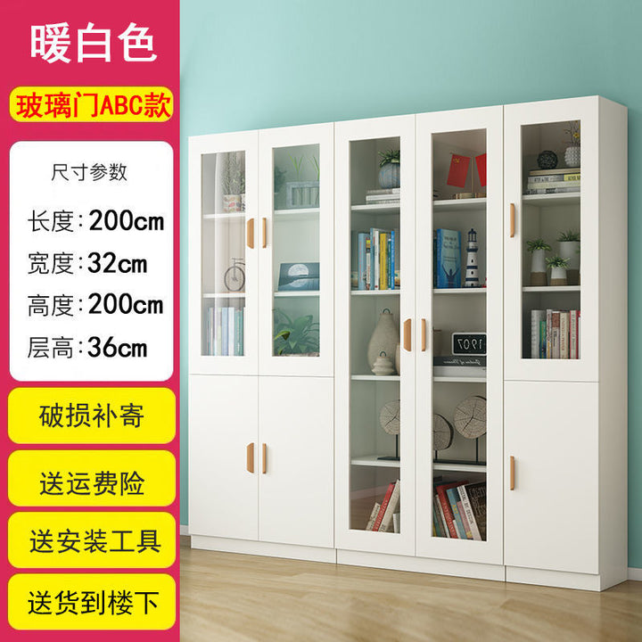 Bookcase Bookshelf Combination Simple Modern Living Room with Door Cabinet Glass Door Bookcase Economical Multifunctional Locker