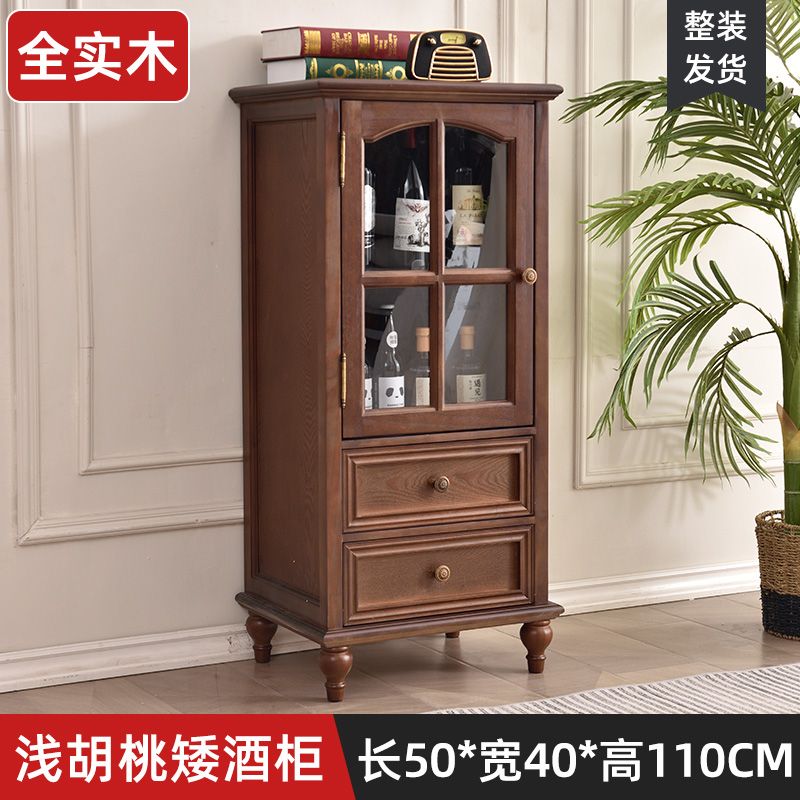 American-Style Solid Wood Small Wine Cabinet Single Door Display Cabinet Made of Glass European-Style Living Room Curio Cabinet Household Sideboard Cabinet