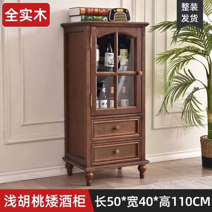 American-Style Solid Wood Small Wine Cabinet Single Door Display Cabinet Made of Glass European-Style Living Room Curio Cabinet Household Sideboard Cabinet