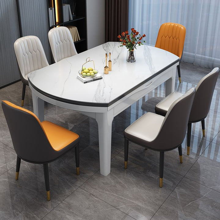 Stone Plate Dining Tables and Chairs Set Modern Simple and Light Luxury Retractable Folding Variable round Household Small Apartment Dining Table