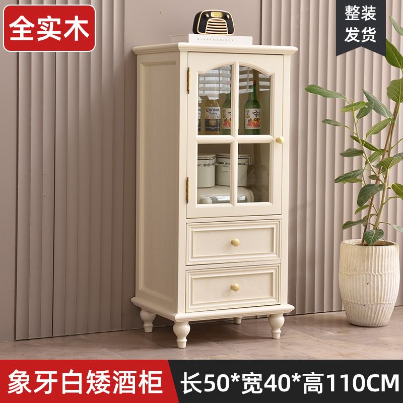 American-Style Solid Wood Small Wine Cabinet Single Door Display Cabinet Made of Glass European-Style Living Room Curio Cabinet Household Sideboard Cabinet