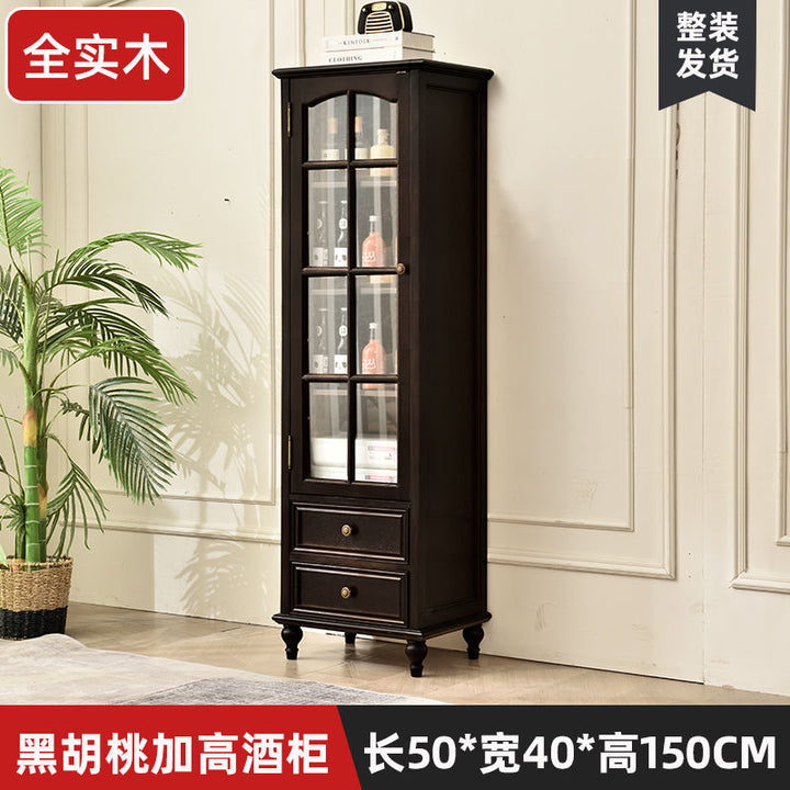 American-Style Solid Wood Small Wine Cabinet Single Door Display Cabinet Made of Glass European-Style Living Room Curio Cabinet Household Sideboard Cabinet