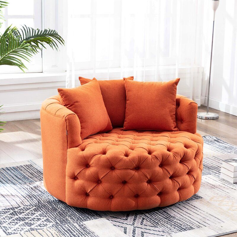 American Light Luxury Pull Buckle Single-Seat Sofa Chair Linen Flannel Small Apartment Rotatable round Lazy Sofa Living Room