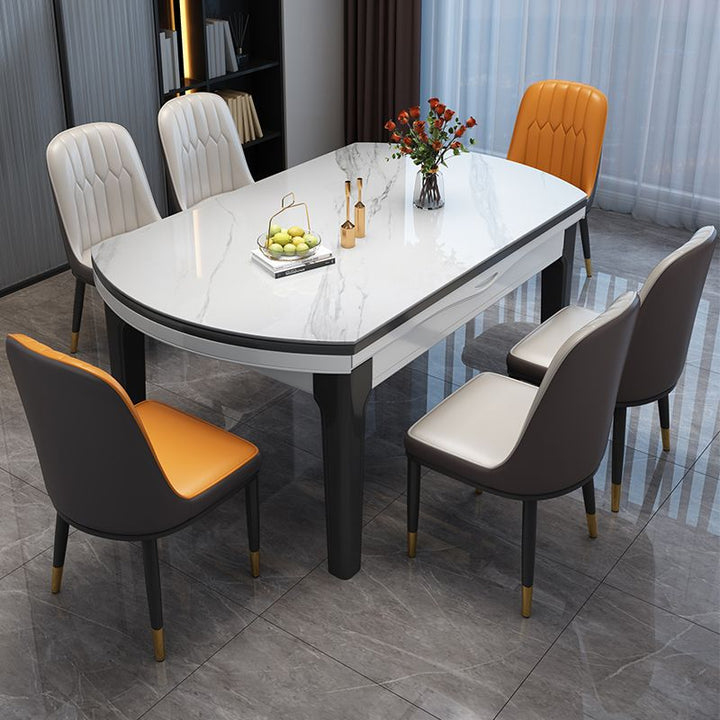 Stone Plate Dining Tables and Chairs Set Modern Simple and Light Luxury Retractable Folding Variable round Household Small Apartment Dining Table