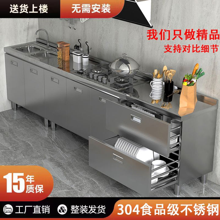 Authentic304Stainless Steel Cabinet Extra Thick Kitchen Cabinet Stainless Steel Workbench with Drawer Household Storage Cupboard