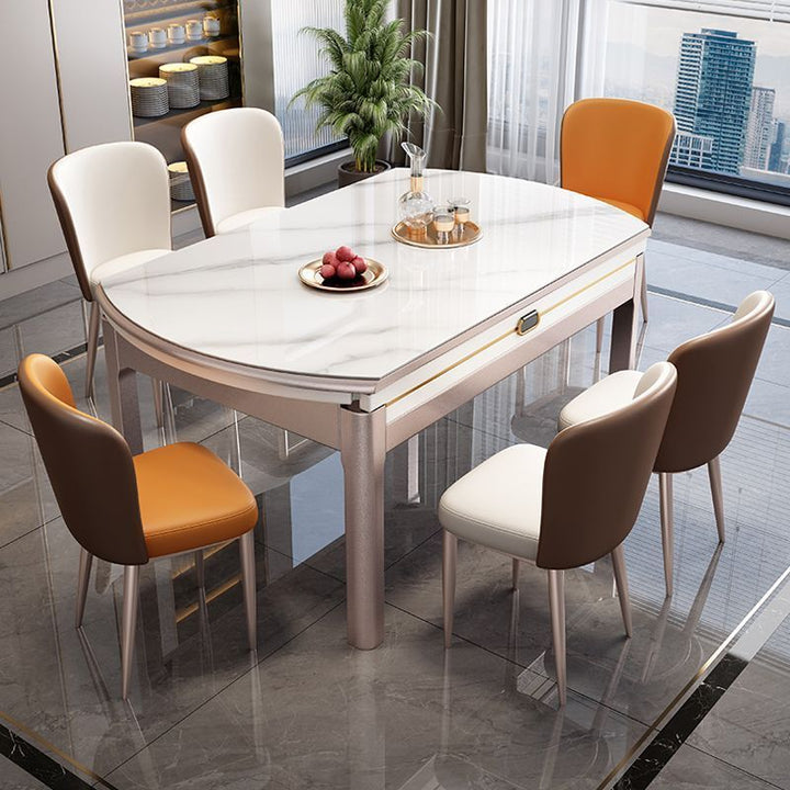 Stone Plate Dining Table Dining Tables and Chairs Set Simple Folding Modern Household Small Apartment Retractable round Table Solid Wood Table Dining Table