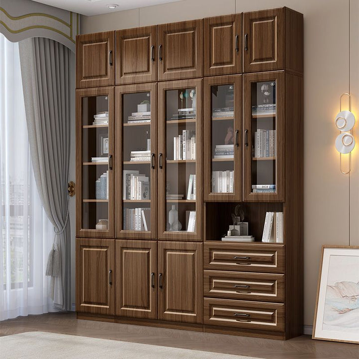 Baili Xinshi Wooden Bookcase Bookshelf Combination Modern Minimalist with Glass Bookcase Living Room Study Locker Floor Cabinet