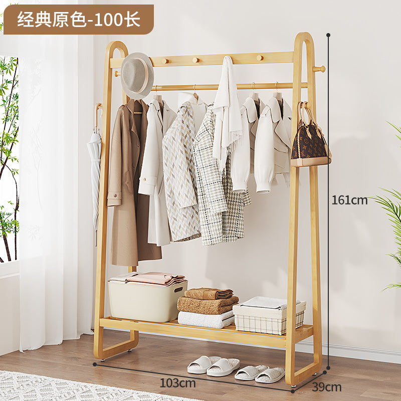 Household Bedroom Folding Coat Rack Floor Thickened Solid Wood Hanger Balcony Clothes Rack Clothes Hat Rack