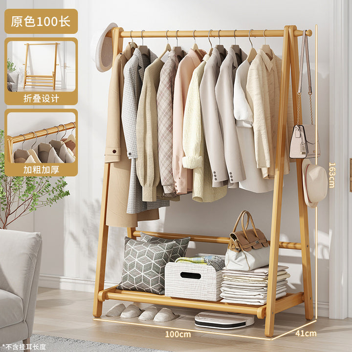 Household Bedroom Folding Coat Rack Floor Thickened Solid Wood Hanger Balcony Clothes Rack Clothes Hat Rack