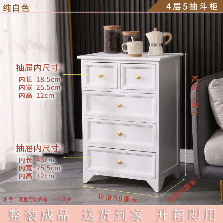 American-Style Solid Wood Chest of Drawers Light Luxury Living Room Storage Cabinet Home Bedroom Height Chest of Drawers Modern White Wall