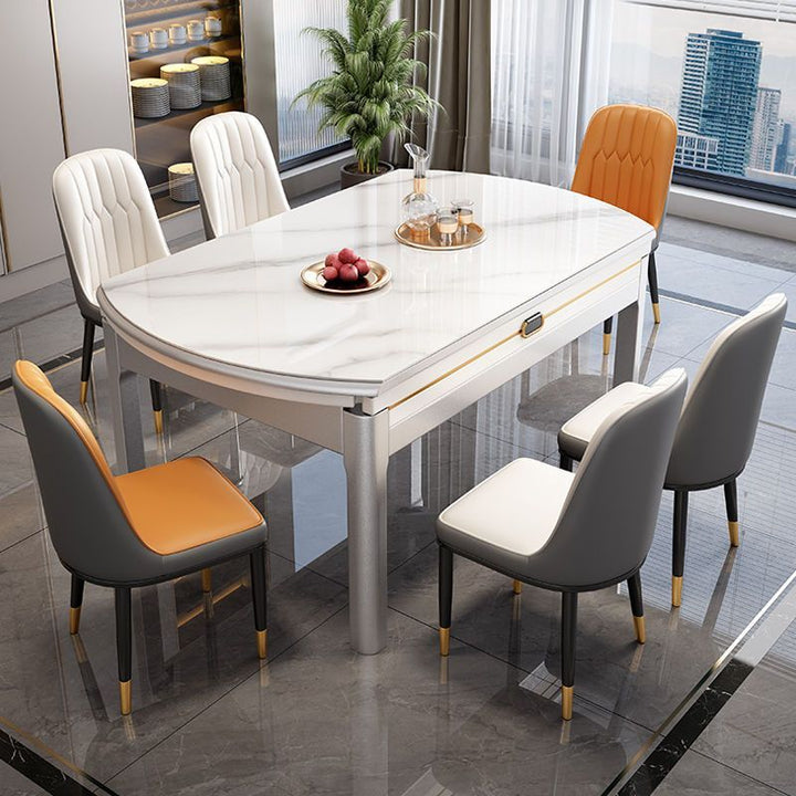 Stone Plate Dining Table Dining Tables and Chairs Set Simple Folding Modern Household Small Apartment Retractable round Table Solid Wood Table Dining Table