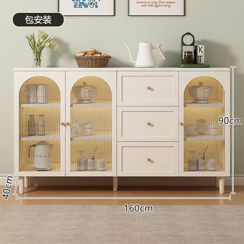 2024Popular Sideboard Cabinet Home Living Room and Kitchen All-in-One Cabinet Wall Storage Modern Minimalist Rattan Glass Storage