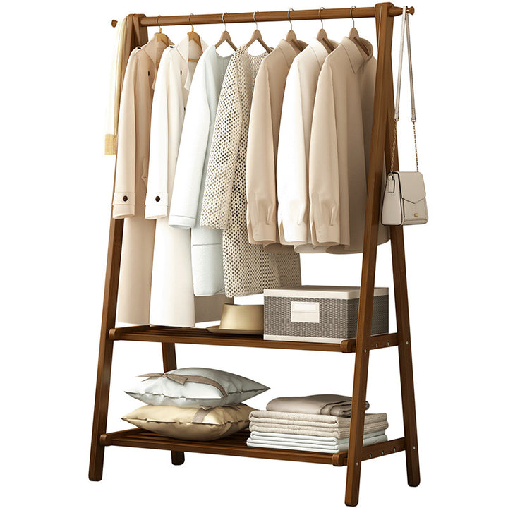 Household Bedroom Folding Coat Rack Floor Thickened Solid Wood Hanger Balcony Clothes Rack Clothes Hat Rack