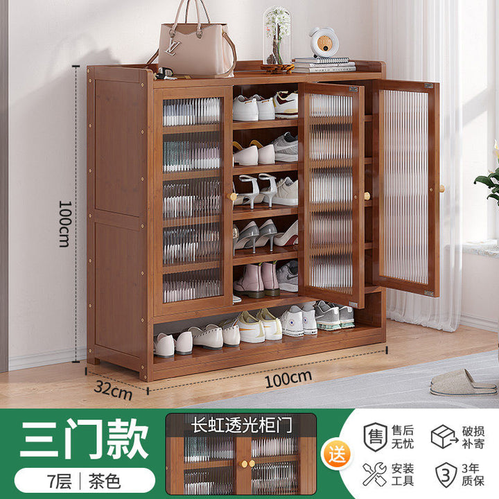 Door Shoe Cabinet Bamboo Dust-Proof Outdoor Shoe Rack Entry Door Shoe Storage BalconyinsWind Niche Furniture Home