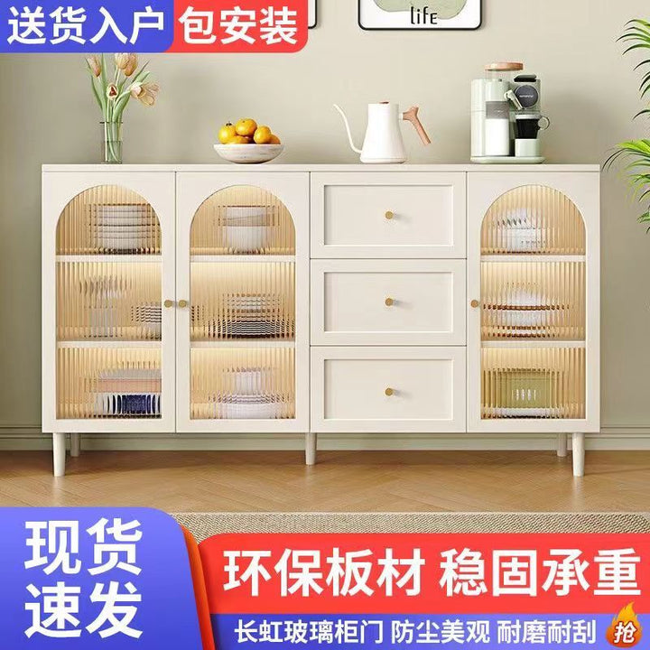 2024Popular Sideboard Cabinet Home Living Room and Kitchen All-in-One Cabinet Wall Storage Modern Minimalist Rattan Glass Storage