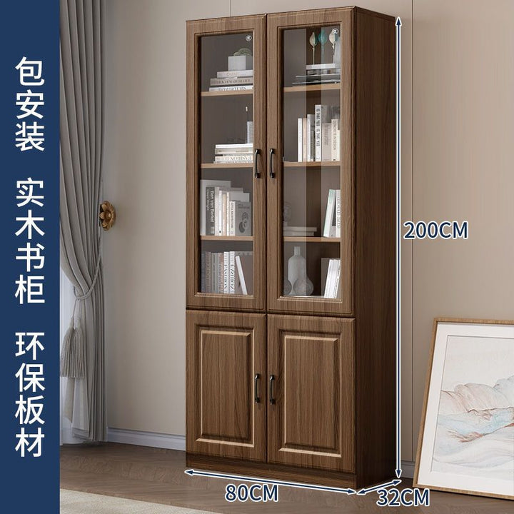 Baili Xinshi Wooden Bookcase Bookshelf Combination Modern Minimalist with Glass Bookcase Living Room Study Locker Floor Cabinet