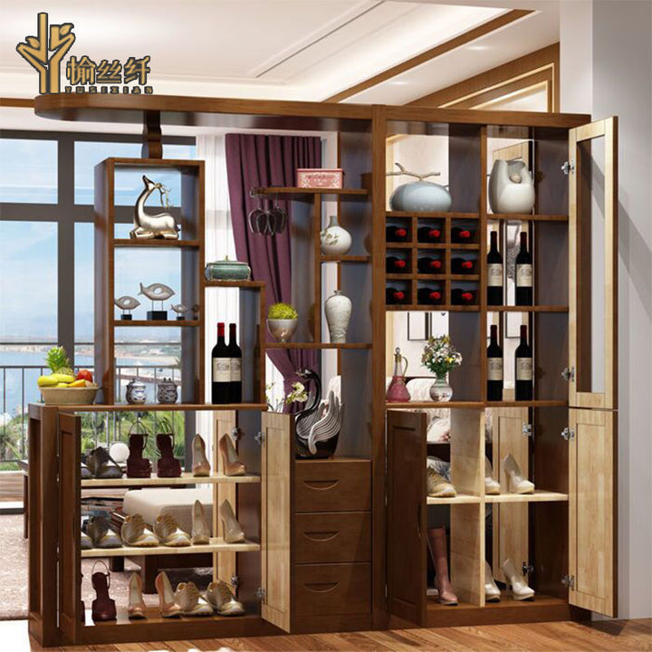 Solid Wood Wine Cabinet Living Room Partition Modern Minimalist Screen Double-Sided Shoe Cabinet Dining Room Wine Cabinet Porch Cabinet Entrance Entrance Cabinet