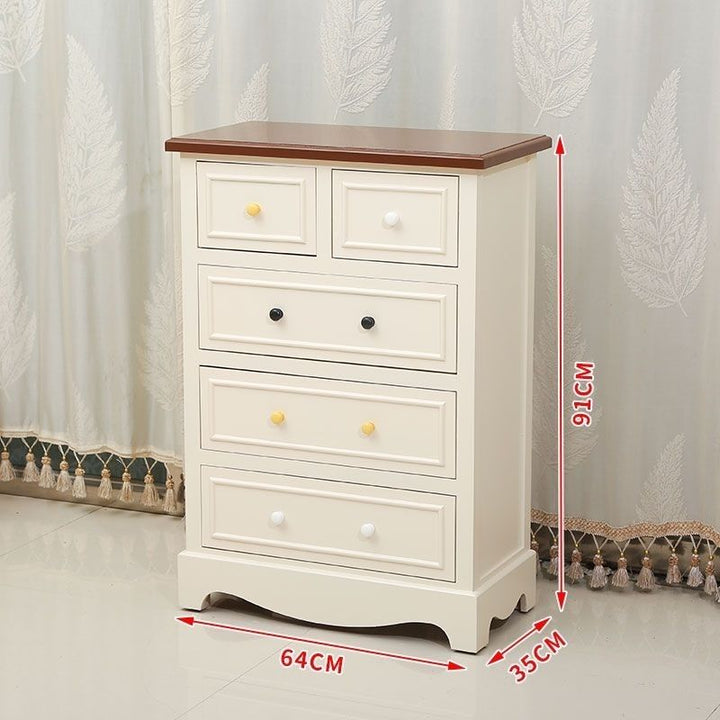 American Retro Chest of Drawers Solid Wood Mediterranean Drawer Storage Cabinet Living Room Distressed Color Five-Bucket Cabinet Bedroom